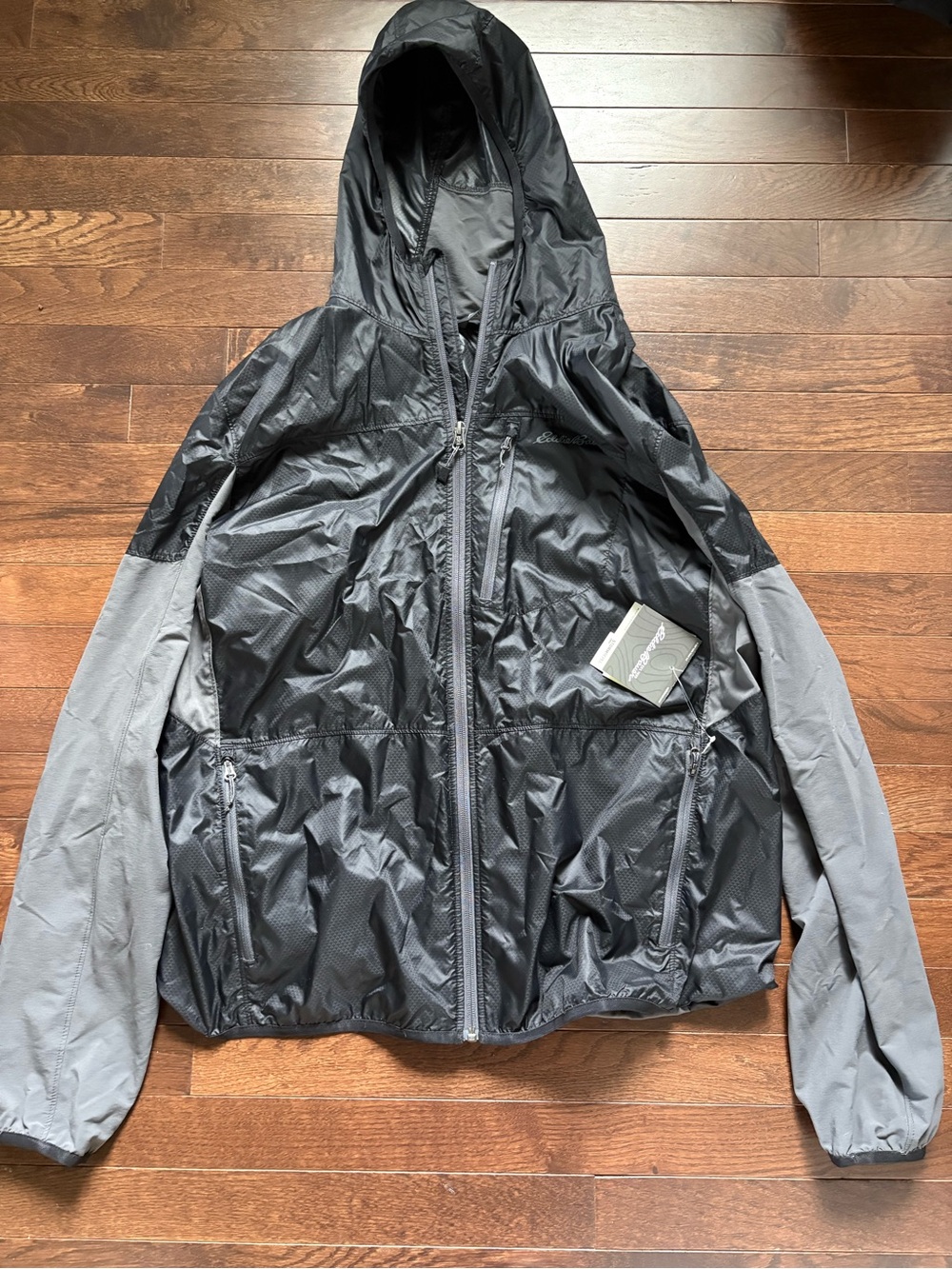 Eddie Bauer Men’s Radius Hybrid Windbreaker Jacket Black Grey NWT Large